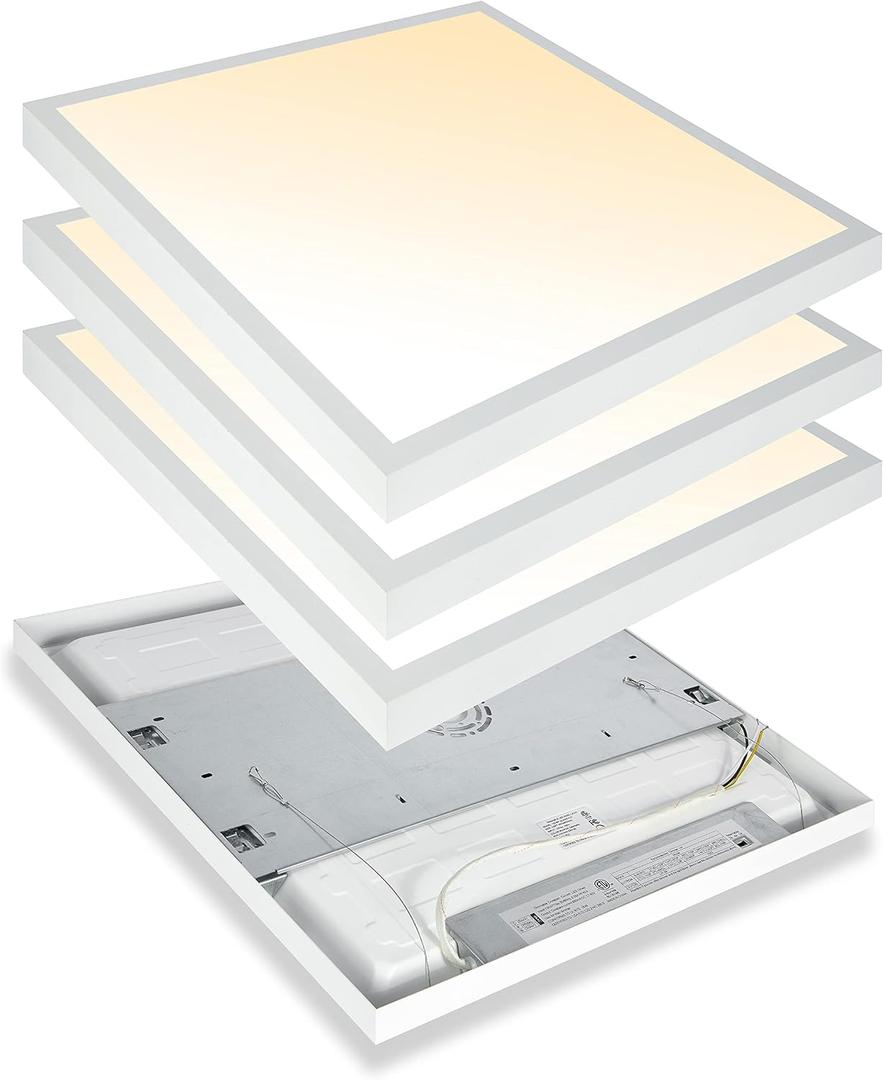 2x2 FT LED Flat Panel Light Surface Mount Dimmable & 3000K/4000K/5000K in one - 40W 24x24 inch Backlit Flush Mount Ceiling Fixture, Bright 4400LM, 100-277V, ETL Listed, 4-Pack
