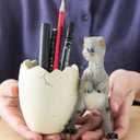 Cute Pencil Holder Funny Dinosaur Desk Accessories,Pen Organizer for Home and Office Decorative Supplies,Decor Toothcup,Resin Gift for Man and Women (Gray)