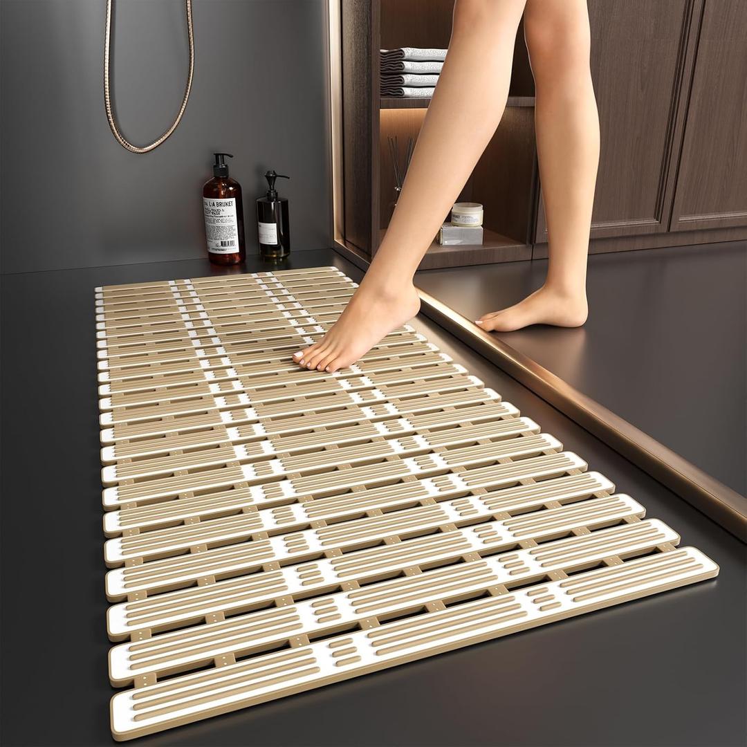 XIYUNTE Shower Mat Non Slip Bath Mat for Tub - 36 x 16 Inch Bathtub Mat Non Slip Shower Mats for Inside Shower, TPE Bath Mat with Suction Cups, Easy to Cut Bath Tub Mat, Brown