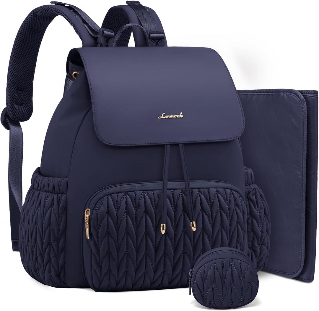 LOVEVOOK Diaper Bag Backpack, Small Baby Bag, Cute Baby Diaper Bag, Stylish Water-Resistant Travel Baby Bag for Mom, Baby Backpack with Changing Pad, Stroller Straps -Blue (Medium)