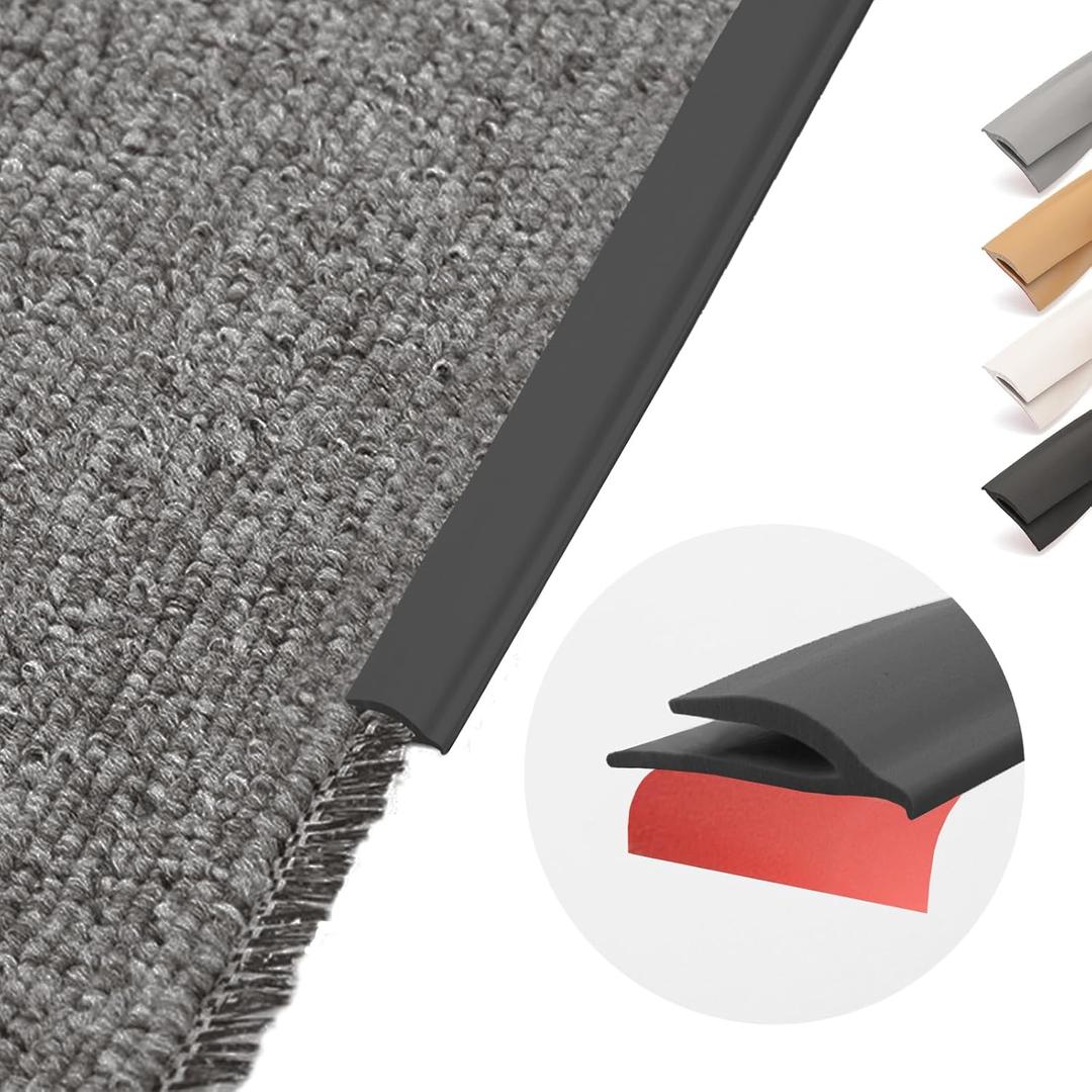 Flexible PVC Carpet Edge Trim Strip, Self Adhesive, Cuttable Carpet & Floor Transition Strip from Carpet to Tile, Waterproof Edging for Rugs & Mats, High Traffic Safety, for Carpet Thickness Within 5mm (6.6Ft, Black)