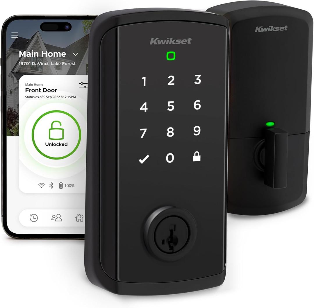 Kwikset Halo Select Smart Lock Keyless Entry Door Lock Wi-Fi and Matter Enabled Deadbolt No Hub Needed, Geofence Auto-Unlock, Grade AAA Certified, Easy Install, Matte Black 