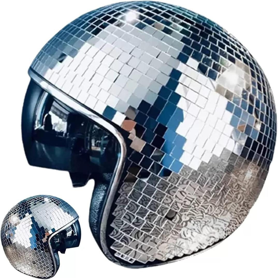 Disco Ball Helmet Party Decoration Glitter Glass Cap with Retractable Visor Cowboy Hat Novelty Favor Supplies Home Art (Silver), Pack Of 2