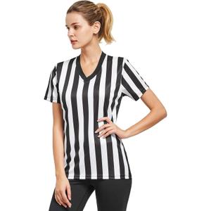 FitsT4 Sports Women's Official Black & White Stripe Referee Shirt Pro Uniform Jersey Short Sleeve Waitresses Costume Small