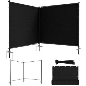 ECOOPTS 6'Hx12'L Privacy Fence Set with Poles and Rails Ground Spikes Fence Kit for Patio Garden Pool Yard (Black)