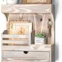 Rebee Vision Farmhouse Key Holder Wall Mount with Drawer Organizer  Wooden Mail & Key Organizer with 6 Strong Hooks & Wall Shelf  A Perfect Addition to Your Farmhouse Home Decor (Natural Wood)