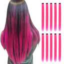 Pink Hair Extensions Clip in, 22 Inch 10 Pcs Long Straight Colored, for Kids Girls Women Highlight Party, Synthetic