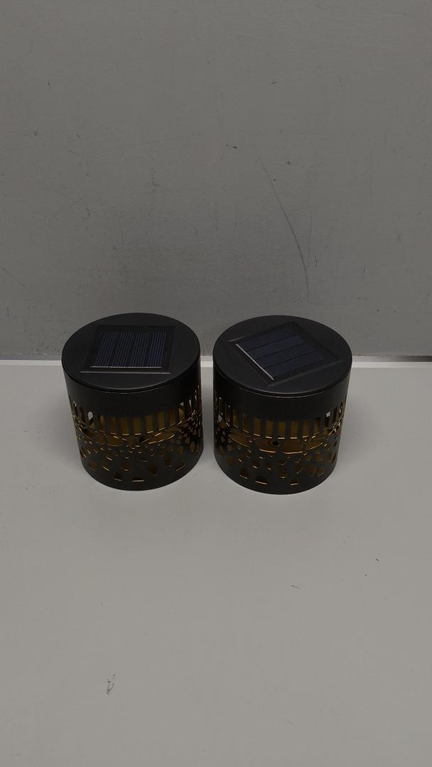 Solar Fence Lights 2 Pack Outdoor Deck Step Wall Lights Metal Waterproof LED Warm Yellow Light for Garden Post Patio Backyard Yard Decor