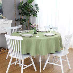 FOLINS&HOME Sage Green Round Tablecloth - 60 Inch Light Green Waterproof 210 GSM Wrinkle Free Polyester Circle Table Cloth, Spillproof Washable Wipeable Circular Table Cover for Party, Wedding, Dining