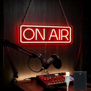 On Air Neon Sign for Streaming Room & Game Room Decor – 16in LED Neon Light Sign with 10-Level Dimming, USB or Battery Powered Studio Light for Gamers Podcasters and Creators