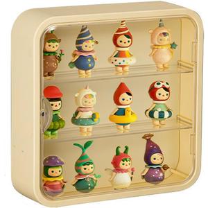 Clear Display Case for Figures, Wall-Mounted Doll Storage Box, Adjustable Display Stand with Door Dust and Moisture Proof Suitable for Lego Collectibles Action Figures Pop Mart (Yellow)