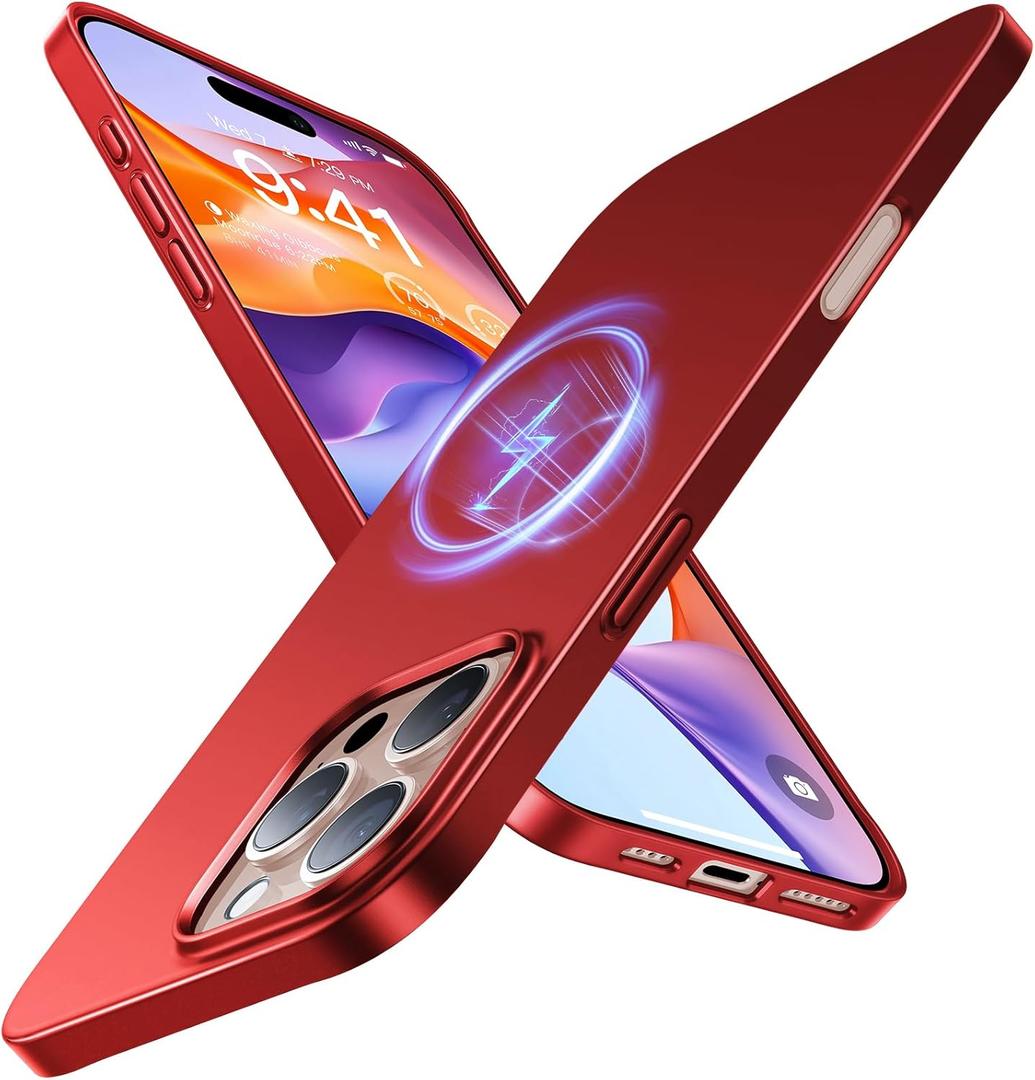 TORRAS Magnetic Slim-Fit for iPhone 16 Pro Max Case 6.9 inch, Ultra-Thin 16 ProMax Phone Case Compatible with MagSafe, Light Anti-Scratch Matte Hard PC Bayer OriginFit, Red
