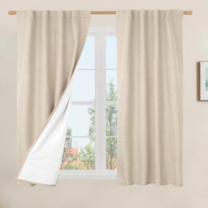 LAMIT 100% Blackout Window Curtains for Bedroom, 45 Inches Linen Textured Thermal Farmhouse Curtains Back Tab and Rod Pocket Window Panels with White Liner, 2 Panels, 38 x 45 Inch, Linen