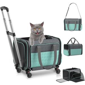 Cat Carrier with Wheels Airline Approved: Betopet Expandable Rolling Dog Carrier for Small Dog Under 20lbs - Cat Soft Carrier Pet Travel Bag TSA Approved Under Seat for Airplane Transport Flight