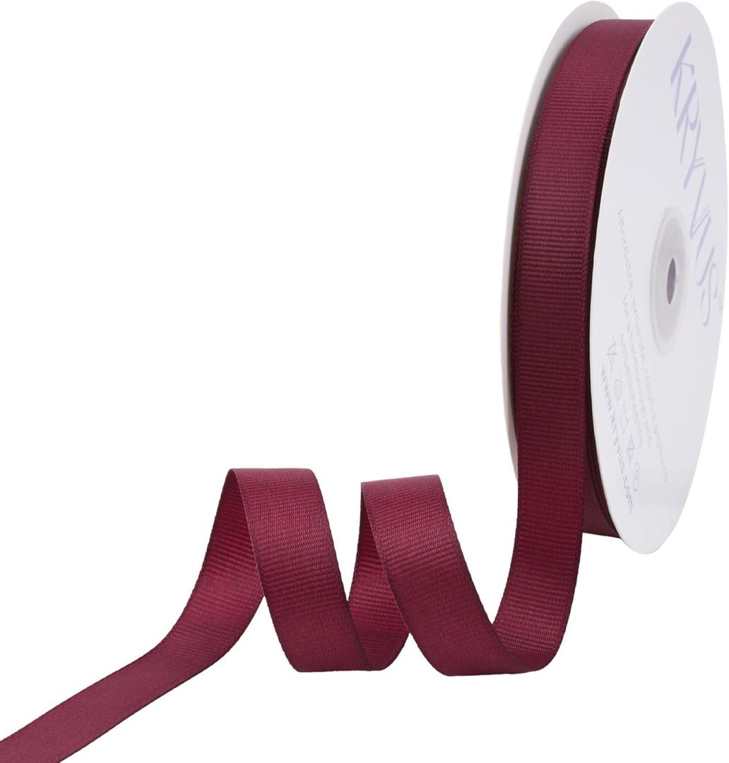 Burgundy Ribbon, Grosgrain Ribbon 5/8 Inch x Continuous 50 Yards, Burgundy Grosgrain Ribbon for Crafts, Gift Wrapping, Hair Accessories, Wedding Decor, Sewing and Bow Making