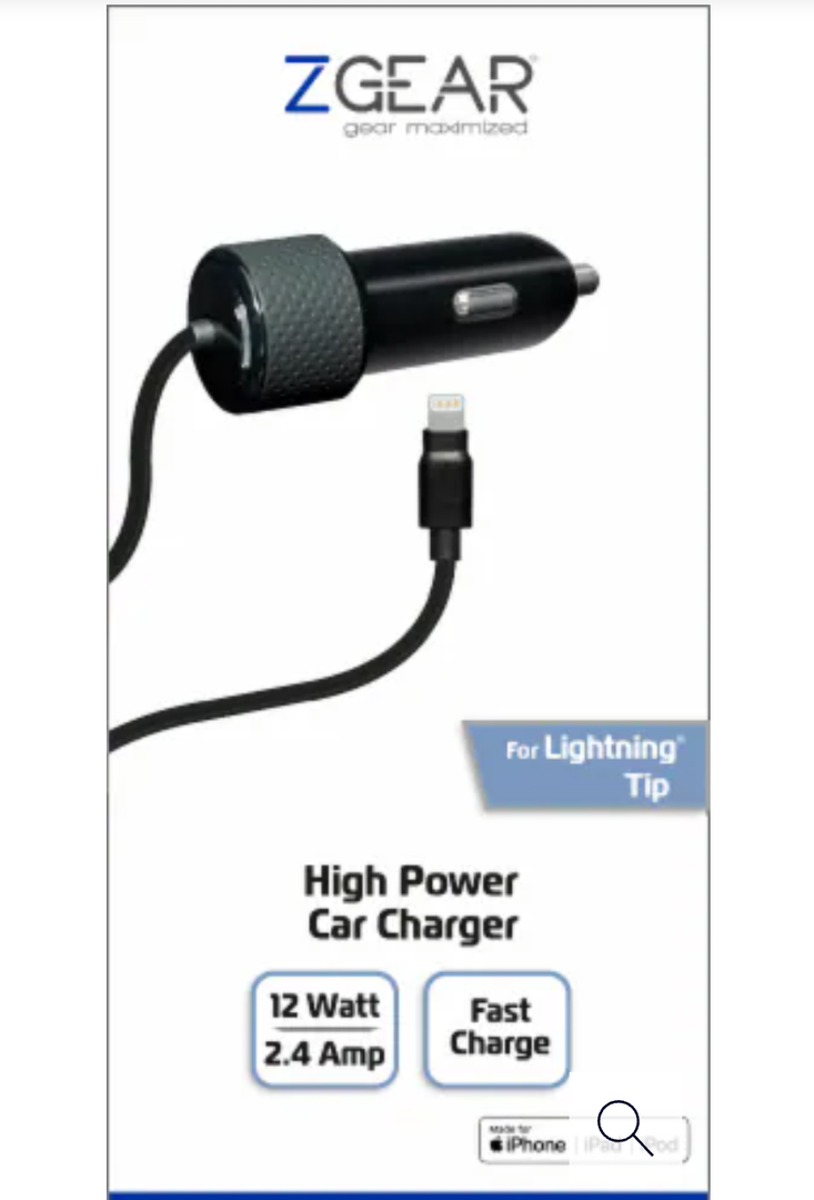 High Power Lightning Cable Car Charger - Black