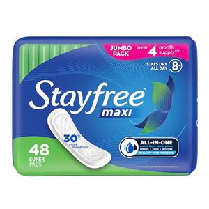 Stayfree Maxi Super Long Wingless Reliable Protection and Absorbency Pads For Women, 48 Count (Pack of 1)