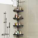 32-122inch Corner Shower Caddy Tension Pole Black, Rustproof Drill-Free Shower Shelves for Bathroom Bathtub Washbasin, Adjustable Shower Organizer with 4 Tier Patent Stable Shelves & Towel Bars