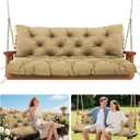 Premium 5" Thick Waterproof Outdoor Swing Cushions 3 Seat Replacement Porch Swing Cushions with Backrest&Ties Bench Cushion for Lawn Outdoor Patio Long Bench Furniture(Khaki 60405inch)