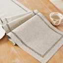 Burlap Style Farmhouse Table Runner, 13 x 36 Inch Coffee, Rustic Geometric Hollow Table Runners 36 Inches Long for Dresser Table Everyday Use, 13x36 Inches, Coffee