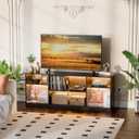 Black LED TV Stand, Entertainment Center for Gaming, Living Room & Bedroom