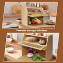 Upgraded Bread Box for Kitchen Countertop, Double Layer Bread Storage Container, Wooden Bread Storage Bin, Bread Boxes for Kitchen Counter Corner, Cabinet, Pantry, Cupboard (Raw Wood)