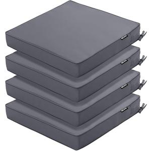 4 Pack Outdoor Chair Cushions 19 x 19 Inch Waterproof Patio Chair Cushions with Tie 5 Year Color Fastness Thick Outdoor Seat Cushion for Garden Lawn Patio Furniture Dark Grey