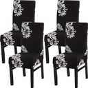 Chair Covers for Dining Room Set of 4 Pack Slipcovers High Back Chairs Cover Stretch Slipcover Black Wing