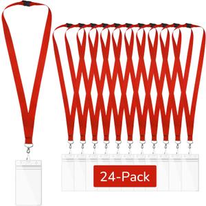 24-Pack Red Breakaway Lanyards with Waterproof Badge Holders, Polyester Neck Straps for ID Cards, Events, Office, and Schools