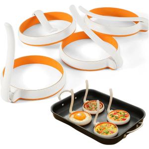 Silicone Fried Egg Cooker Rings Set,Nonstick,Easy to Use&Clean, 4-pack, Round Egg Mold for Cooking Pancake,Breakfast Sandwich, fit McMuffin Biscuit,Griddle Egg Ring for Frying Eggs