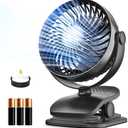 Shinebella Battery Operated Clip-On AA Fan with 4 Speeds, 5-inch Small Personal Fans for Dorm, USB Powered, Quiet, 360 Rotation for Desk/Baby Stroller/Camp/Golf Cart, Portable Home/Office/Car Use (Black)