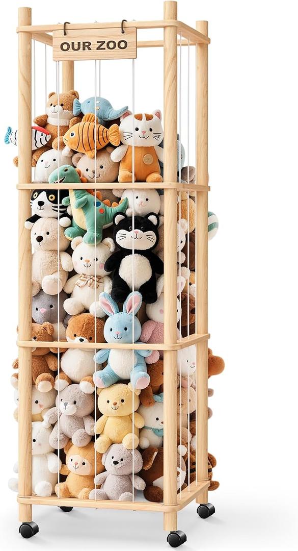 Stuffed Animal Zoo Organizer with Wheels Extra Large Plush Storage Cage, Stuffed Animal Holder & Stuffed Animal Storage for Kids Bedroom and Playroom
