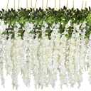 DearHouse 6 Pack Artificial Fake Wisteria Vine Ratta Hanging Garland, 3.75 Feet/Piece Silk Flowers String Home Party Wedding Decor (6PCS-Large White Wisteria)
