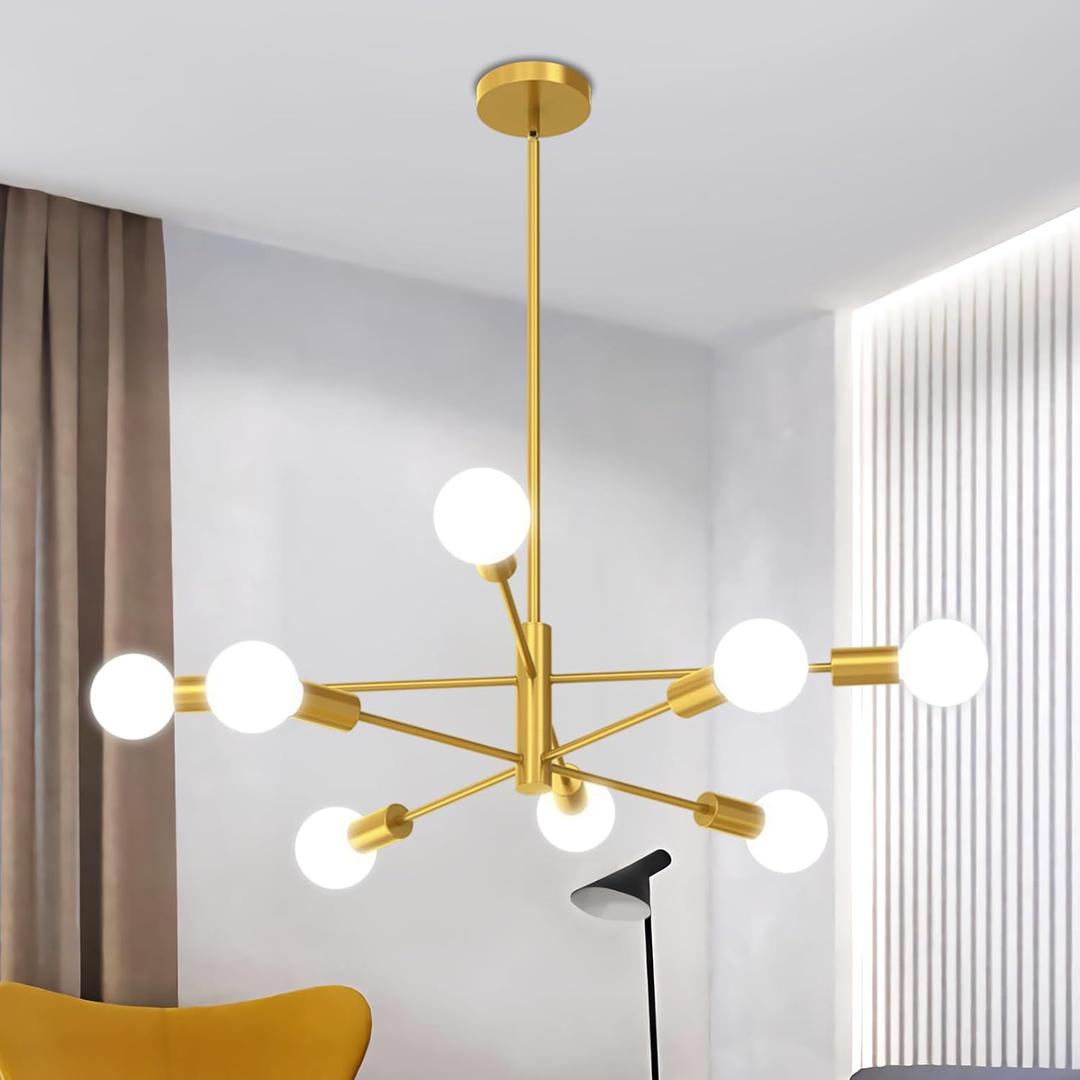Modern Chandelier Ceiling Light Fixture, 53InchH Sputnik Chandeliers for Dining Room Hanging Light Fixtures Over Table Height Adjustable for Bedroom Kitchen Island Foyer 8-Light Gold Modern Chandelier Ceiling Light Fixture, 53InchH Sputnik Chandeliers for Dining Room Hanging Light Fixtures Over Table Height Adjustable for Bedroom Kitchen Island Foyer 8-Light Gold