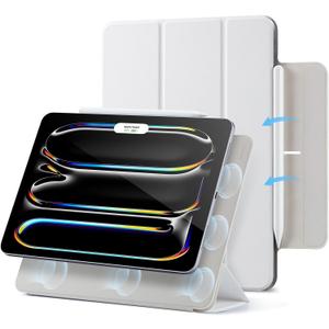 ESR for iPad Pro 11 Inch Case (M5/M4) 2025/2024, Strong Magnetic Attachment, Slim Trifold Stand Case, Supports Pencil Pro and Pencil(USB-C), Tough Protection, Auto Sleep/Wake, Rebound Series, White