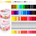 Caliart 72 Colors Double Tip Brush Pens Art Markers, Artist Fine & Brush Pen Coloring Markers for Adult Book Cards Drawing Craft Kit Teacher Office Supplies