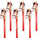 6 Pcs 40 Inch Brown Inflatable Stick Horse Colorful Horse Head Stick Balloon Horse Birthday Party Supplies Pony Stick for Christmas Horse Themed Party Decorations Costume Stick