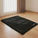 Queen Size Japanese Floor Futon Foldable Futon Mattress for Floor Tatami Mattress Portable Rollaway Bed for Guest Playmat for Kids Tatami Sleeping Pad Japanese Mattress for Adults Black A