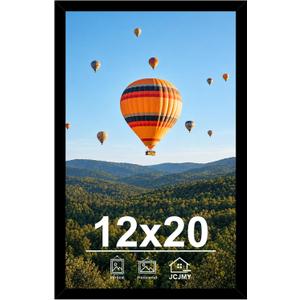 JCJMY 12x20 Picture Frame Black for Poster Photo Picture, Horizontal and Vertical Formats for Wall Hanging, 12 x 20 Wall Gallery Poster Photo Frame for 12 by 20 Photos Posters, Black