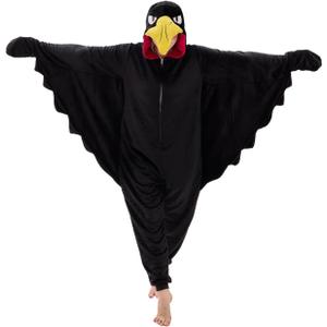 Unisex Adult Onesie Pajamas Animal One Piece Snug Fit Halloween Costume Sleepwear Homewear (Small, Crow)