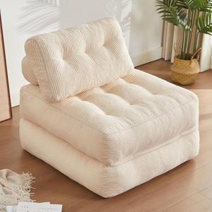 Folding Chair for Bedroom, Futon Sofa Bed, Floor Couch for Adults Chair Bed for Living Room, Lounge Sofa, Convertible Sofa Bed (White, 35.4 inch)