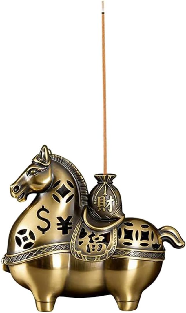 Gallop Toward Prosperity: Alloy Horse Incense Burner Holder-2-in-1 Stick & Coil Incense Tray,Feng Shui Home Decor for Meditation,Yoga,Office (Large)