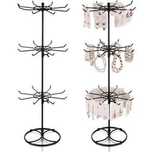 Tandefio 2 Pcs Rotating Bracelet Display Stand Jewelry Rack Metal Adjustable Display Holder with Hooks Organizer for Necklace(3 Tier)