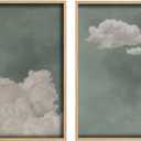 Vintage Wall Art Sky Wall Art Blue Sky White Cloud Prints Nature Landscape Aesthetic Decor Pictures Set of 2 Unframed 16x24inch for Living Room Bathroom Bedroom Kitchen