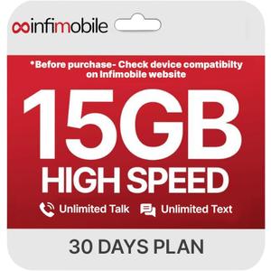 Prepaid Unlimited Plan: 1 Month | 15GB High-Speed Data Per Month | Unlimited Data Talk & Text | Prepaid Plan Service SIM Card | Nationwide Coverage | 4G, 5G Network