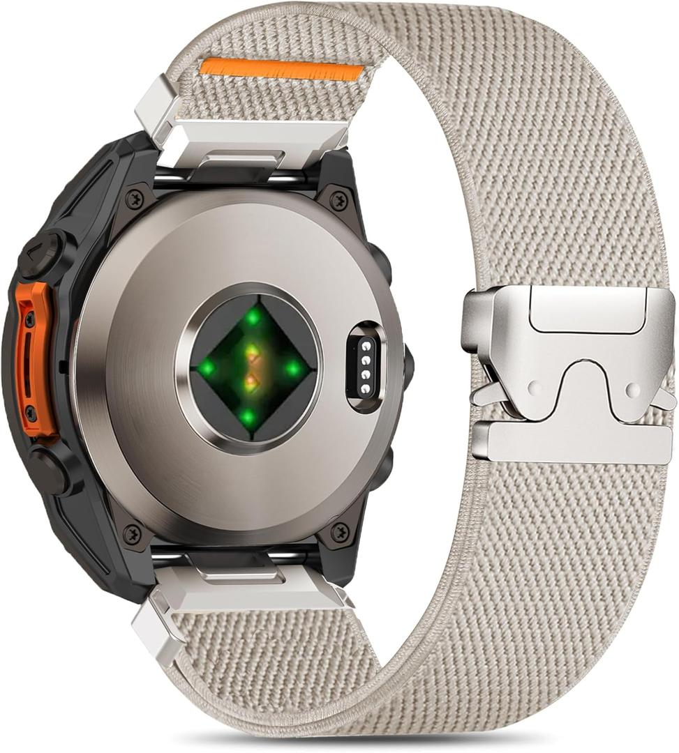 HQzon 22mm Sports Elastic Replacement Band Compatible with Garmin Fenix 6 Pro/ 6/ 7/ 7 Pro/ 5/ 5 Plus, Parachute Buckle Nylon Strap for Forerunner 945/ 935/ Approach S60/ S62/ Instinct 2