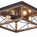 4 Lights Retro Farmhouse Pendant Light, Rustic Style Wood Frame Chandelier Lamp, Industrial Vintage Indoors Lighting Fixture for House Restaurant Cafe Bar (12.2" x 12.2" x 6.2" - Cages B)