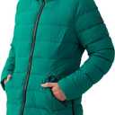 IKAZZ Women's Winter Warm Coat Packable Long Hooded Outwear Vegan Down Parka Jacket (Green, XS)