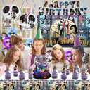 Birthday Party Decorations, Magical Wizard Pirate Halloween Horror Night Themed Party Supplies - Happy Birthday Banner, Balloons, Backdrop, Tablecloth, Cake Inserts Set-Black