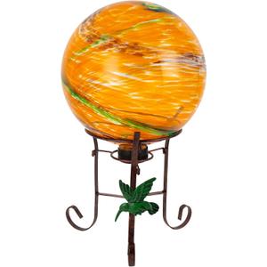 10 Inch Glass Gazing Ball, with 9.4" Tall Metal Gazing Globe Stand, Glass Balls Display Holder Set for Outdoor Garden Lawn Yard Decoration, Sunset Sky